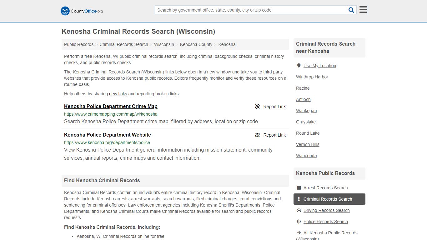 Kenosha Criminal Records Search (Wisconsin) - County Office